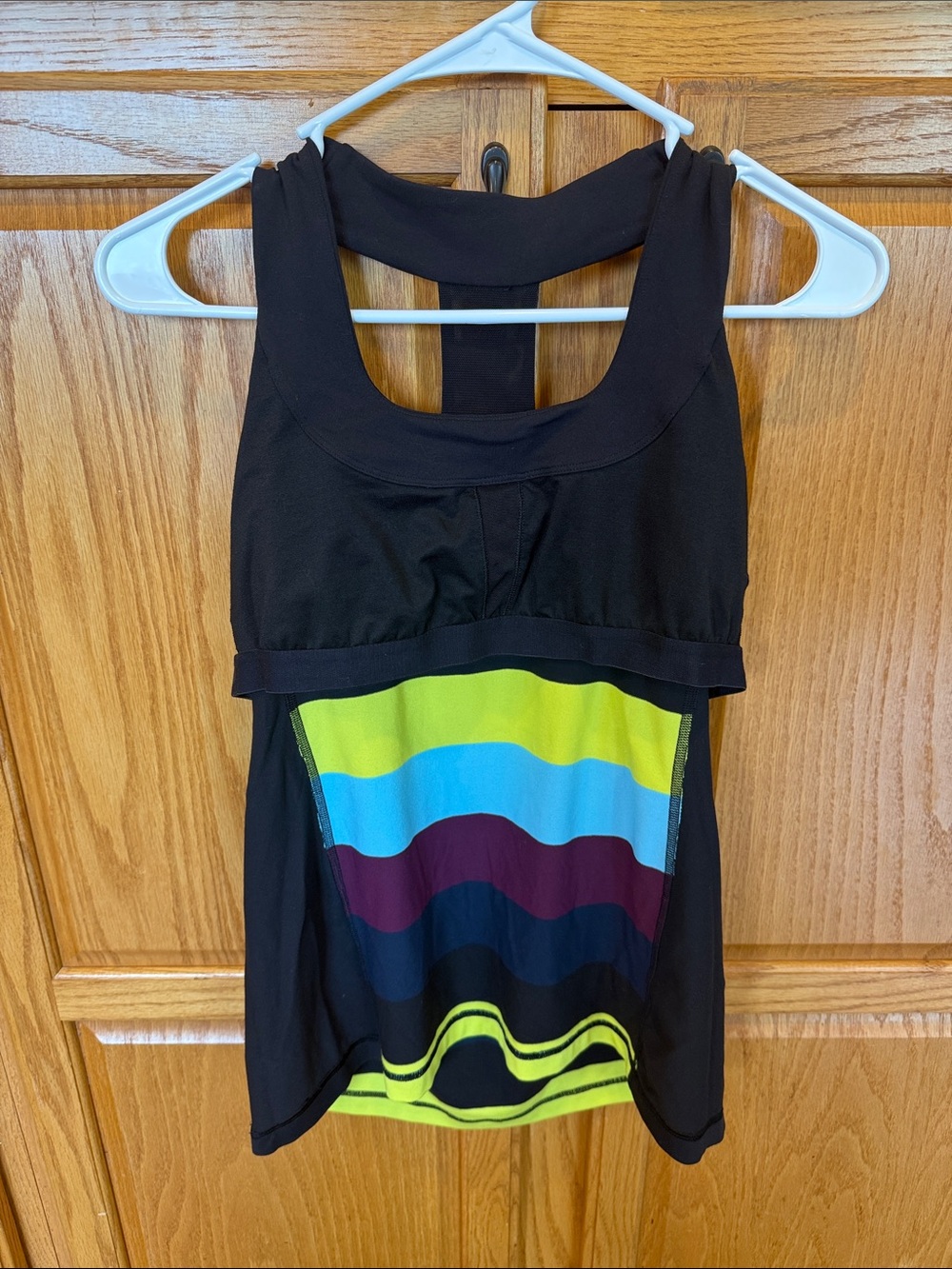597 Lululemon Scoop Neck Tank Pow Stripe Split Pea Black Built-In Bra Athletic 8 - Picture 7 of 8